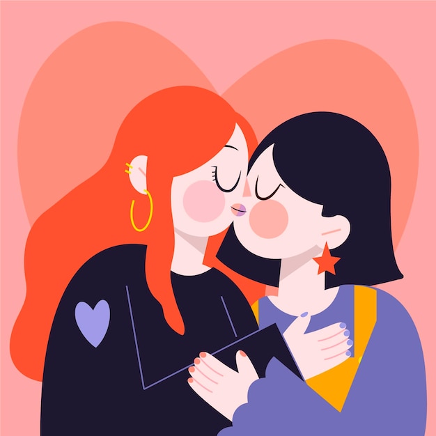 Flat design affectionate lesbian kiss