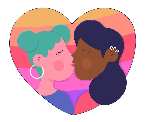 Flat design affectionate lesbian kiss