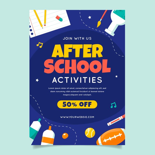 Flat design after school activities poster