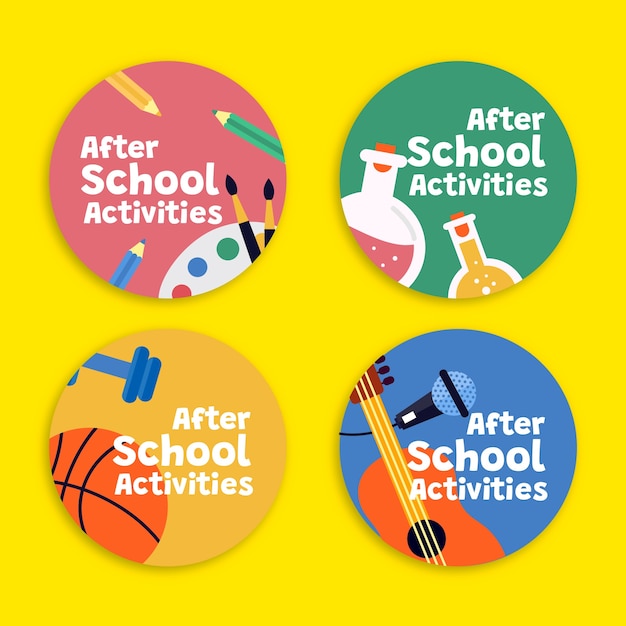 Flat design after school labels template