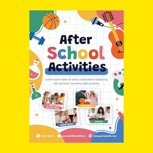 Flat design after school poster template