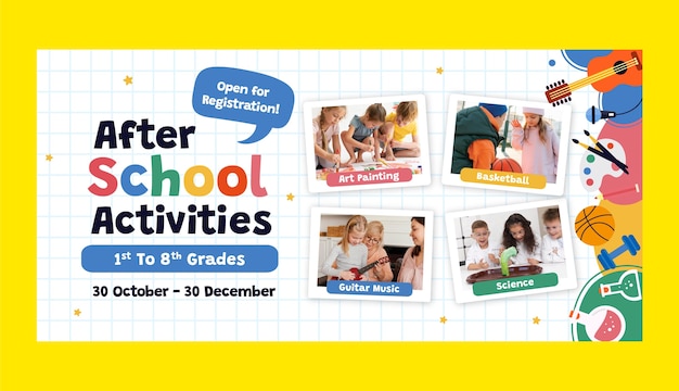 Flat design after school sale banner