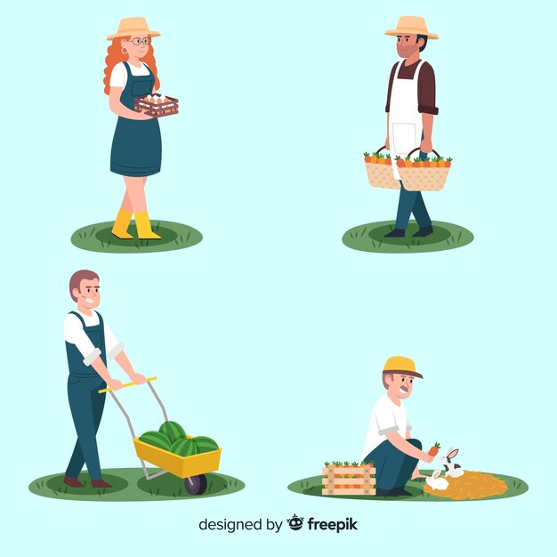 Flat design agricultural characters working outside