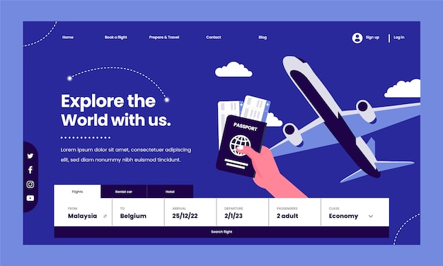 Flat design airline service landing page