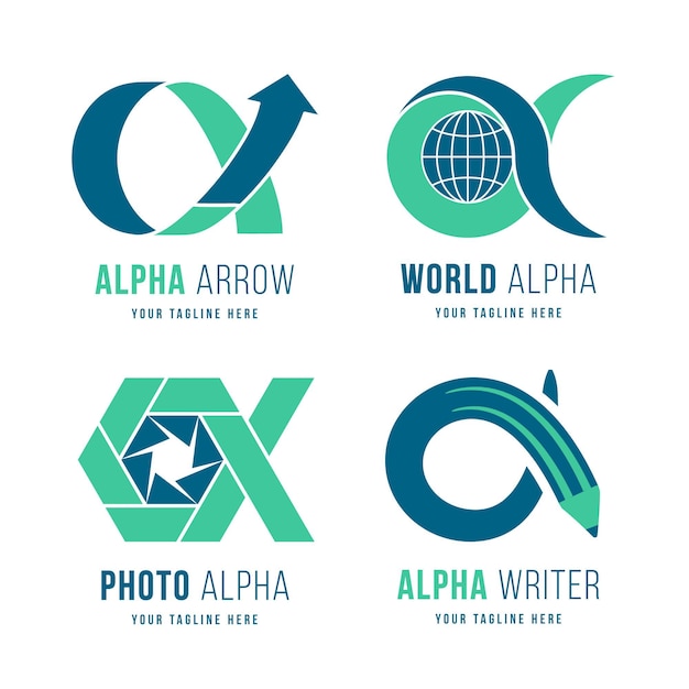 Free vector flat design alpha logos pack