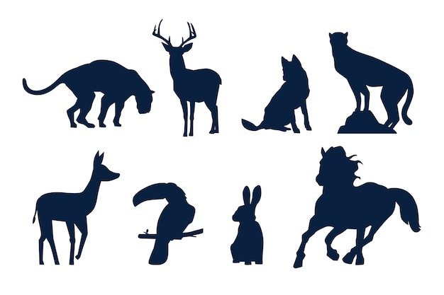 Flat design animals silhouette set