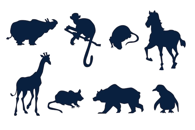 Flat design animals silhouette set