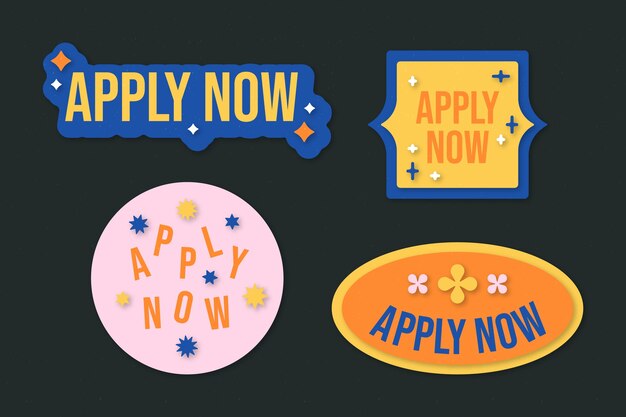 Flat design apply now label collection