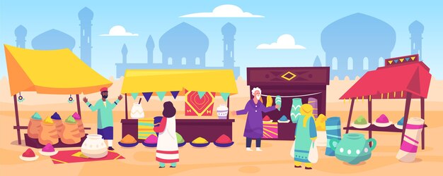 Flat design arab bazaar