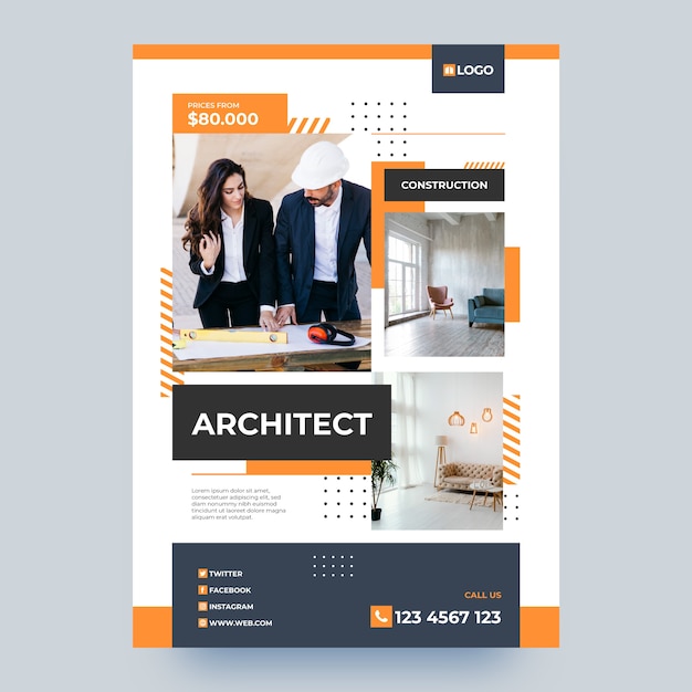 Flat design architect poster template