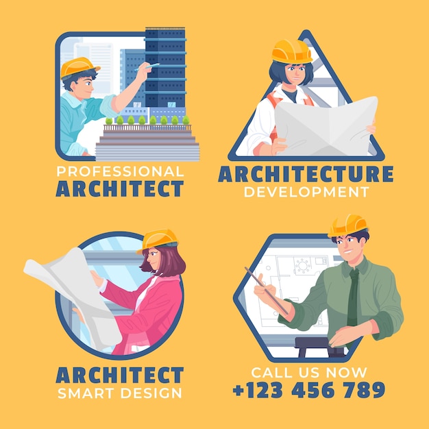 Free Vector flat design architecture development labels