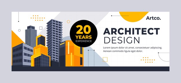 Flat design architecture project facebook cover template