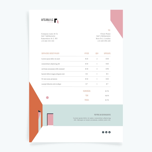 Flat design architecture project invoice