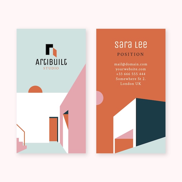 Flat design architecture project vertical business card