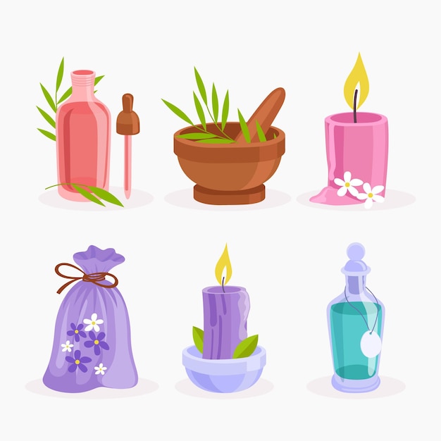 Flat design aromatherapy element collection