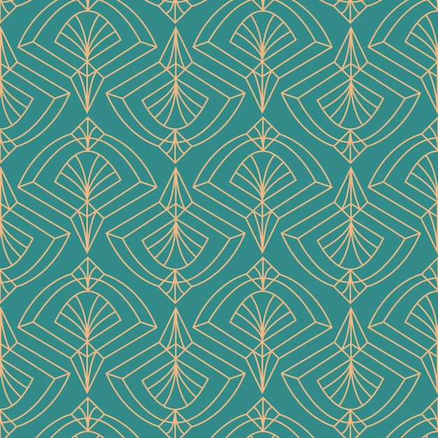 Flat design art deco blue and golden pattern