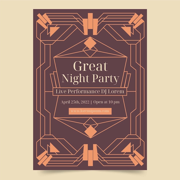 Free Vector flat design art deco great night party poster