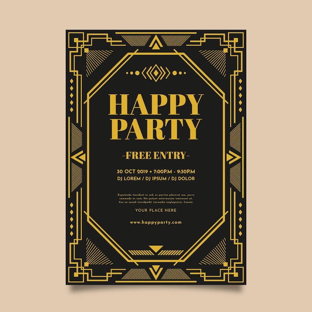 Free Vector flat design art deco happy party poster