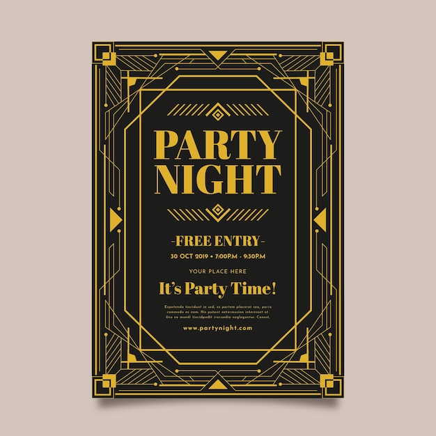 Free Vector flat design art deco night party poster