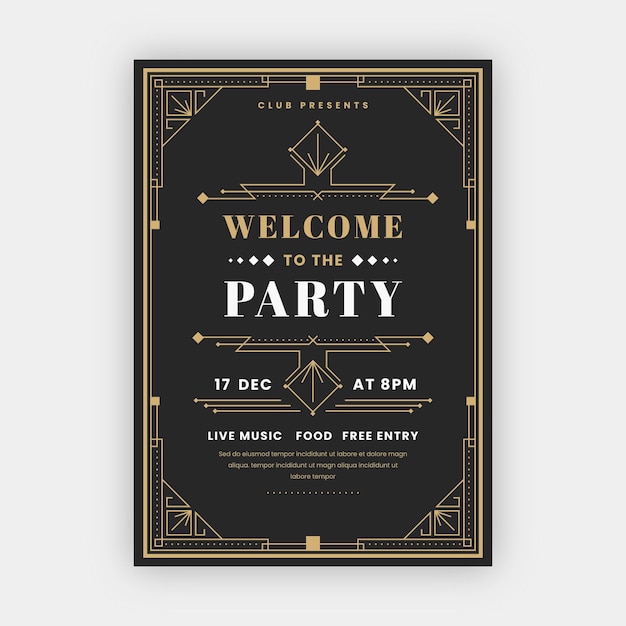 Flat design art deco party fun poster