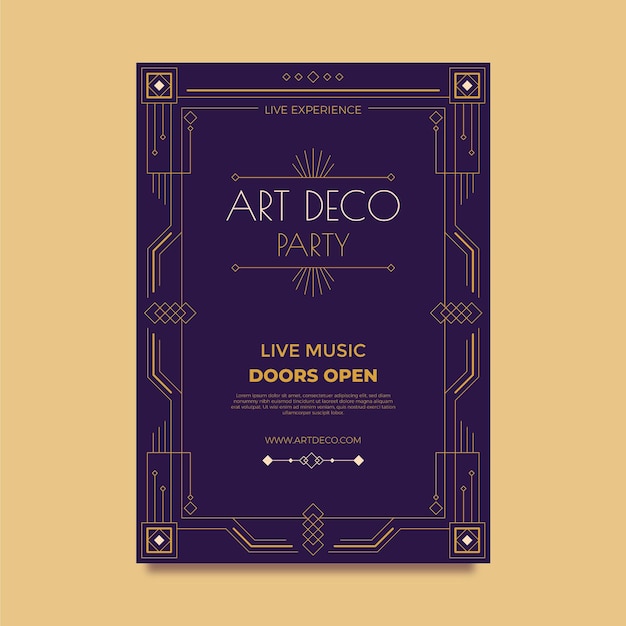 Flat design art deco party poster template