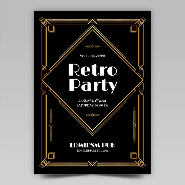 Flat design art deco retro party poster template