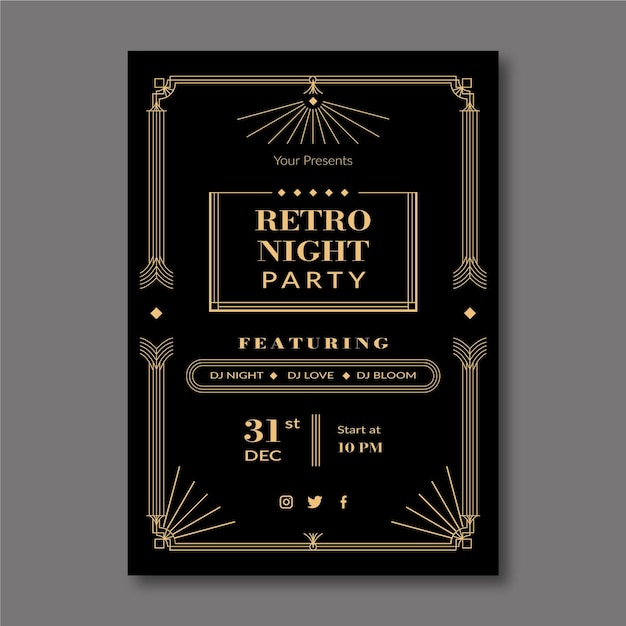 Free Vector flat design art deco retro party poster