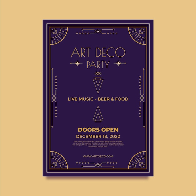 Flat design art deco retro party poster