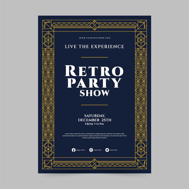 Flat design art deco retro party show poster