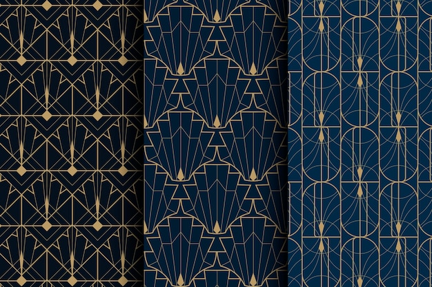 Flat design art deco retro pattern collection