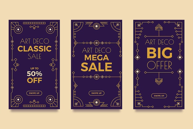 Flat design art deco sale story set