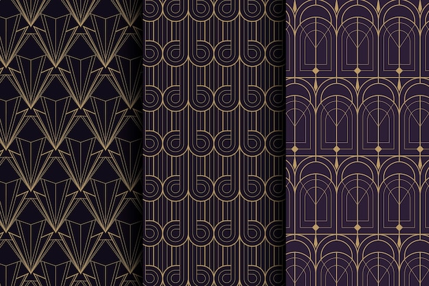 Free vector flat design art deco vintage pattern collection