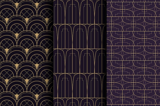 Free Vector flat design art deco vintage pattern set