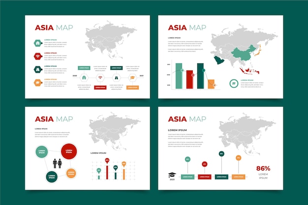 Free Vector flat design asia map infographic