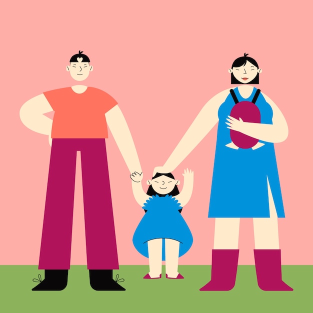 Flat design asian family illustration