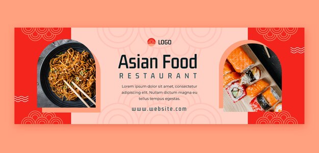 Flat design asian food facebook cover template