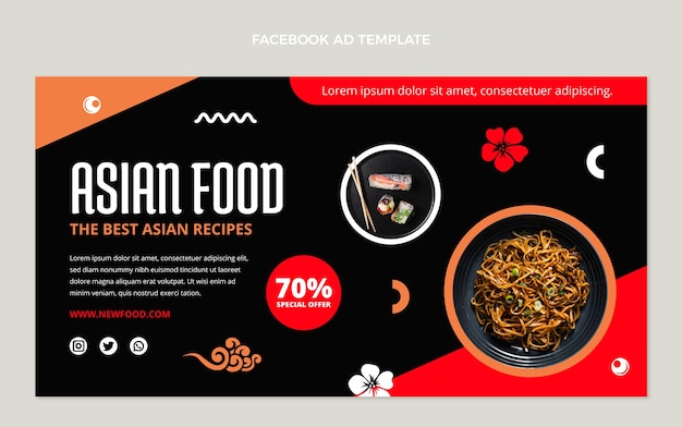 Flat design asian food facebook template