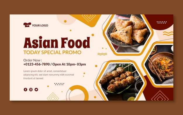 Flat design asian food facebook template