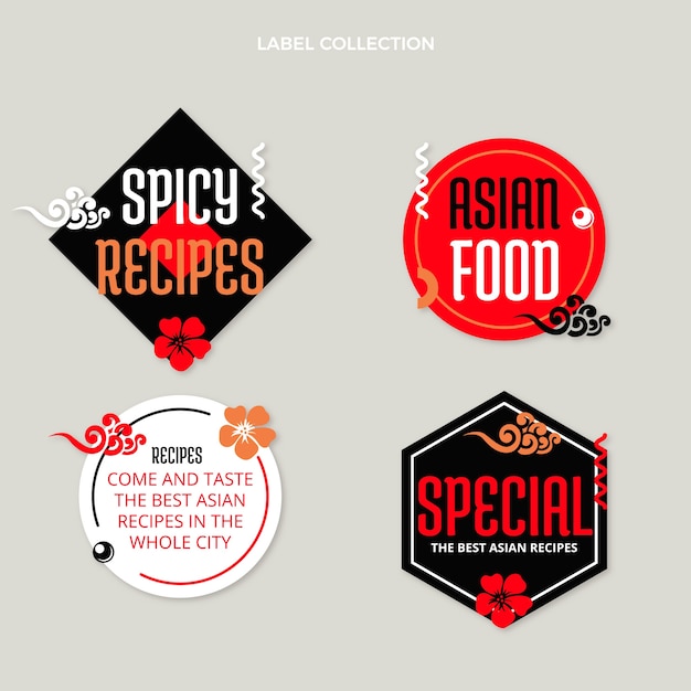 Flat design asian food labels