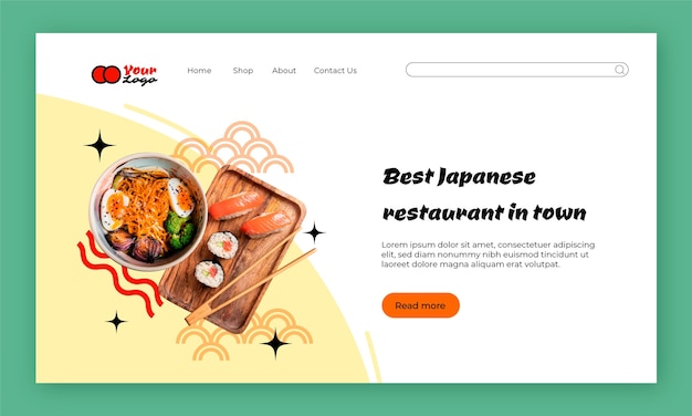 Flat design asian food landing page template