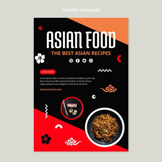 Flat design asian food poster template