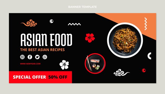 Flat design asian food sale background