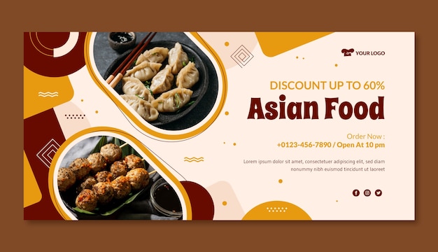 Flat design asian food sale banner