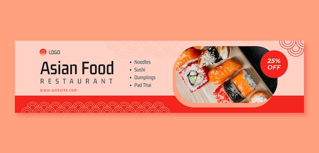 Flat design asian food twitch banner template