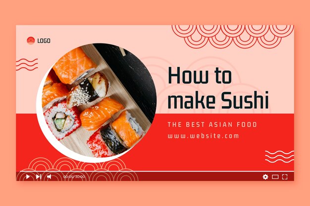 Flat design asian food youtube thumbnail template