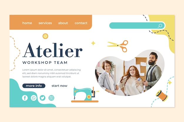 Free Vector flat design atelier service landing page