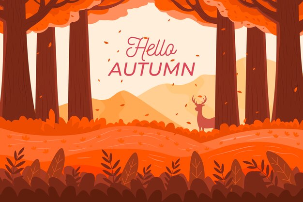 Flat design autumn background with hello autumn text