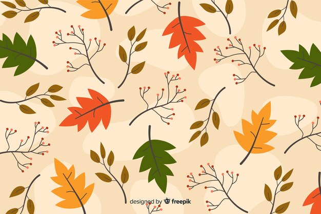 Flat design autumn background with leaves