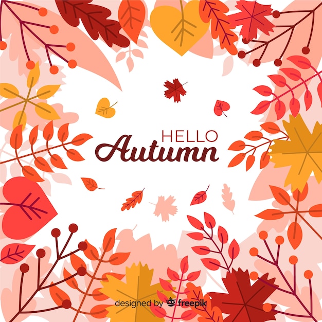 Flat design autumn background with leaves