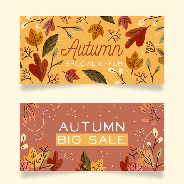 Flat design autumn banners set